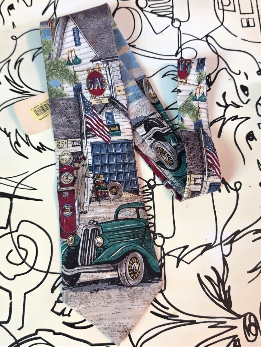NWT Vintage Americana for Dillard's Silk Tie Filling Station Circa 1935 Gas Pump